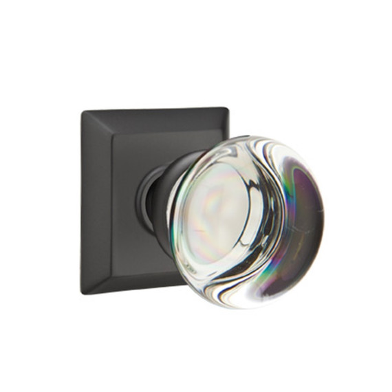 Emtek 8231-PC-US19 Providence Crystal Door Knob Privacy Set With Quincy Rosette Flat Black