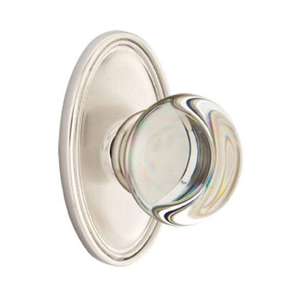 Emtek 8520-PC-US15 Providence Crystal Door Knob Dummy Set With Oval Rosette Satin Nickel