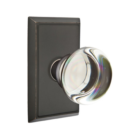 Emtek 8521-PC-US10B Providence Crystal Door Knob Dummy Set With Rectangular Rosette Oil Rubbed Bronze
