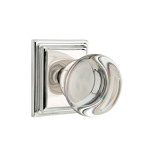 Emtek 8561-PC-US14 Providence Crystal Door Knob Dummy Set With Wilshire Rosette Polished Nickel