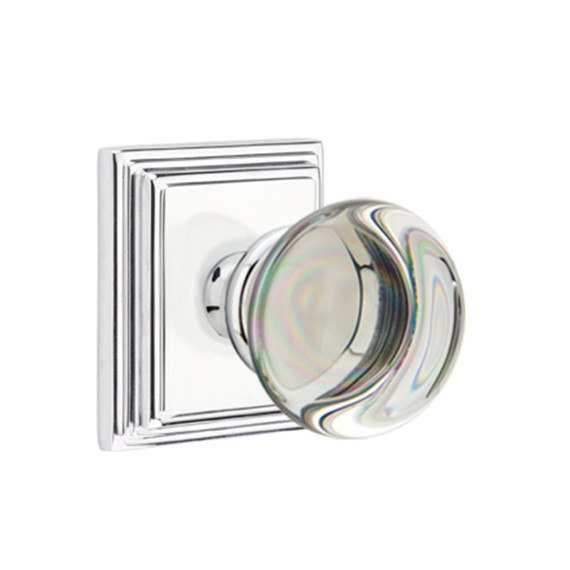 Emtek 8561-PC-US26 Providence Crystal Door Knob Dummy Set With Wilshire Rosette Polished Chrome