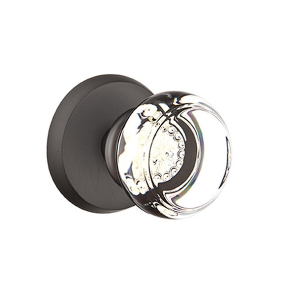 Emtek 7056-GT-FB Georgetown Crystal Door Knob Dummy Set With Sandcast Bronze #2 Rosette Flat Black