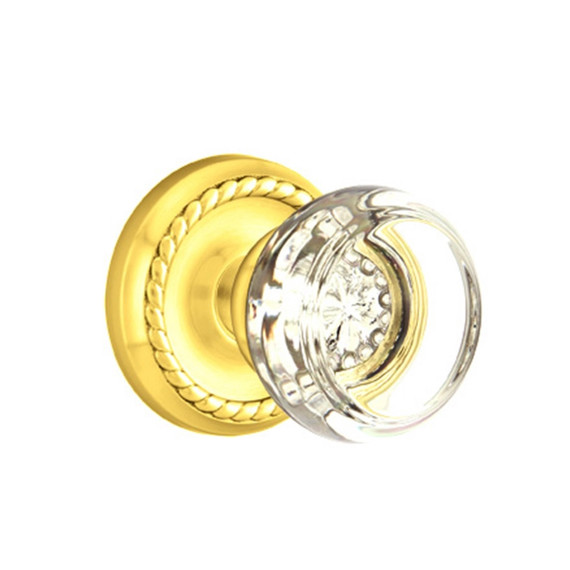 Emtek 8051-GT-US3 Georgetown Crystal Door Knob Dummy Set With Rope Rosette Polished Brass