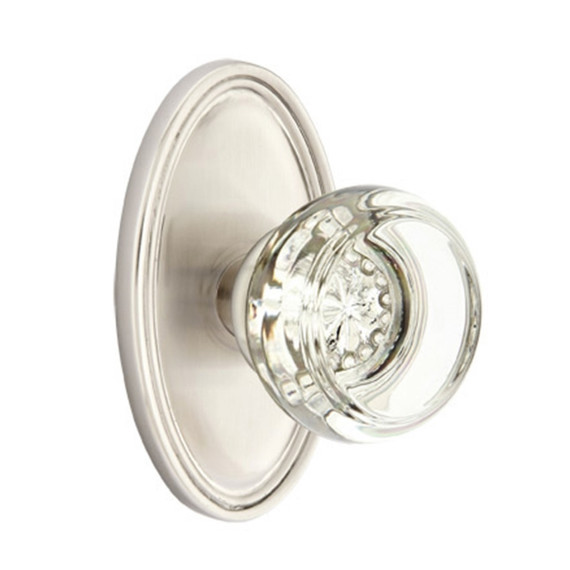 Emtek 8520-GT-US15 Georgetown Crystal Door Knob Dummy Set With Oval Rosette Satin Nickel