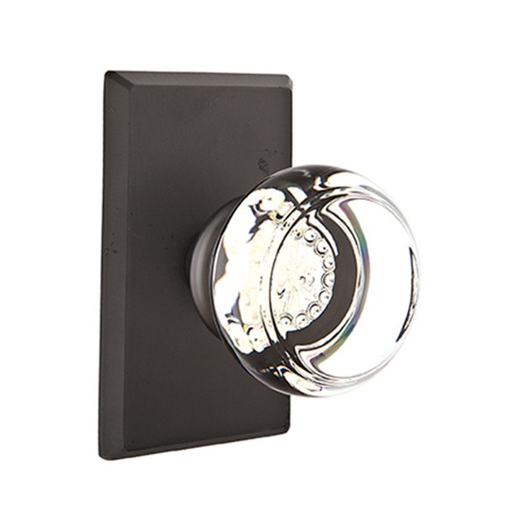 Emtek 7104-GT-FB Georgetown Crystal Door Knob Passage Set With Sandcast Bronze #3 Rosette Flat Black