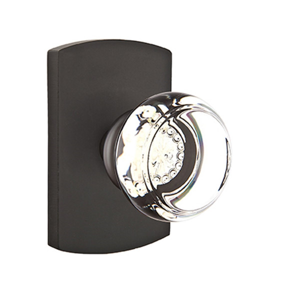 Emtek 7200-GT-FB Georgetown Crystal Door Knob Privacy Set With Sandcast Bronze #4 Rosette Flat Black