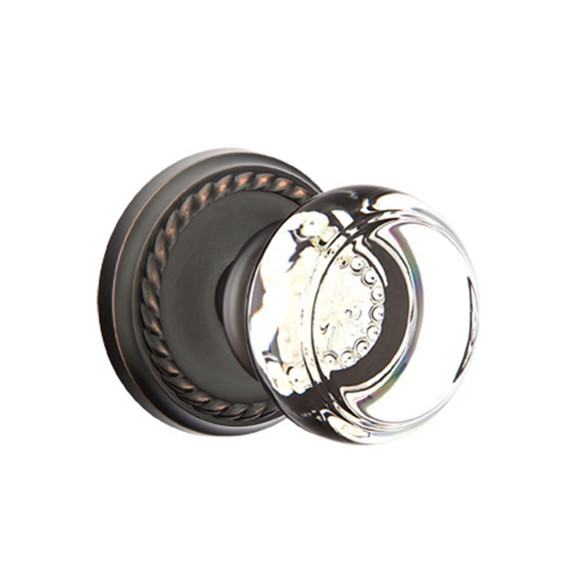 Emtek 8201-GT-US10B Georgetown Crystal Door Knob Privacy Set With Rope Rosette Oil Rubbed Bronze