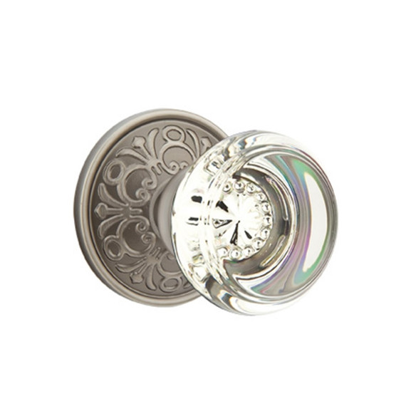 Emtek 8206-GT-US15A Georgetown Crystal Door Knob Privacy Set With Lancaster Rosette Pewter