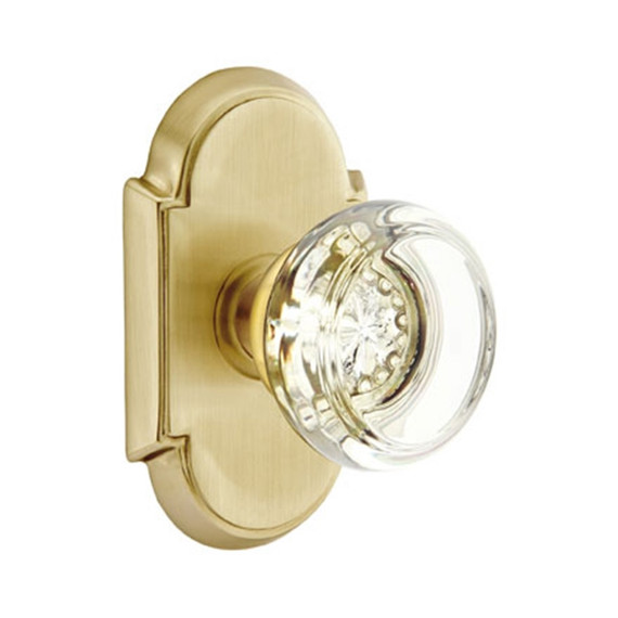 Emtek 8208-GT-US4 Georgetown Crystal Door Knob Privacy Set With #8 Rosette Satin Brass