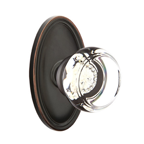 Emtek 8220-GT-US10B Georgetown Crystal Door Knob Privacy Set With Oval Rosette Oil Rubbed Bronze