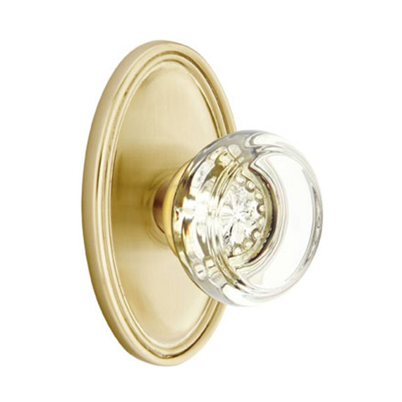 Emtek 8220-GT-US4 Georgetown Crystal Door Knob Privacy Set With Oval Rosette Satin Brass