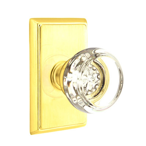 Emtek 8221-GT-US3 Georgetown Crystal Door Knob Privacy Set With Rectangular Rosette Polished Brass