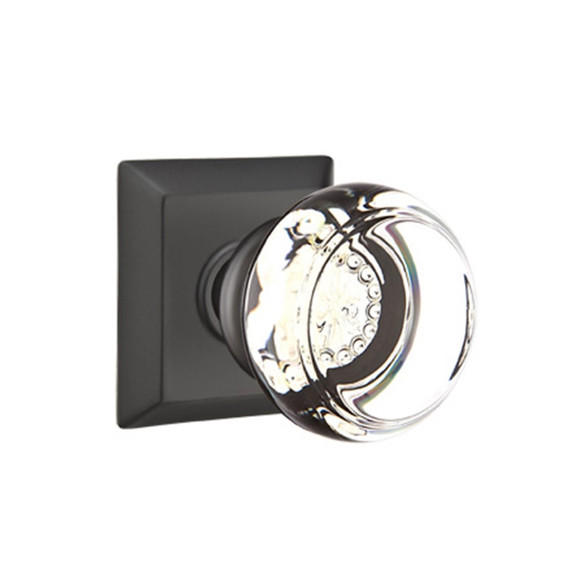 Emtek 8231-GT-US19 Georgetown Crystal Door Knob Privacy Set With Quincy Rosette Flat Black