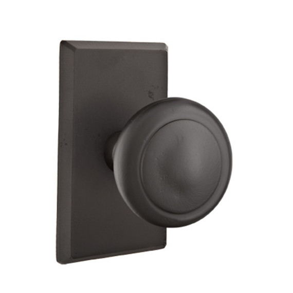 Emtek 7204-BU-FB Butte Sandcast Bronze Door Knob Privacy Set With #3 Rosette Flat Black Bronze