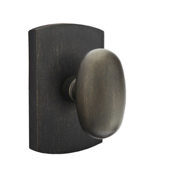 Emtek 7050-BZEG-MB Egg Sandcast Bronze Door Knob Dummy Set With #4 Rosette Medium Bronze