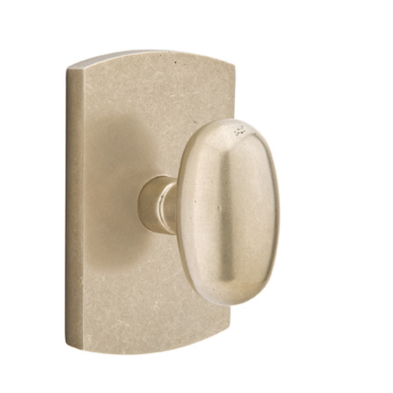 Emtek 7050-BZEG-TWB Egg Sandcast Bronze Door Knob Dummy Set With #4 Rosette Tumbled White Bronze