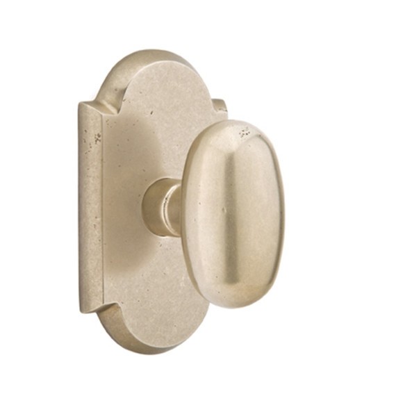 Emtek 7208-BZEG-TWB Egg Sandcast Bronze Door Knob Privacy Set With #1 Rosette Tumbled White Bronze