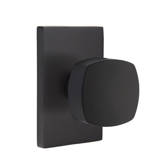 Emtek 5212-FRK-US19 Freestone Door Knob Privacy Set With Modern Rectangular Rosette Flat Black
