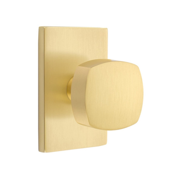 Emtek 5212-FRK-US4 Freestone Door Knob Privacy Set With Modern Rectangular Rosette Satin Brass