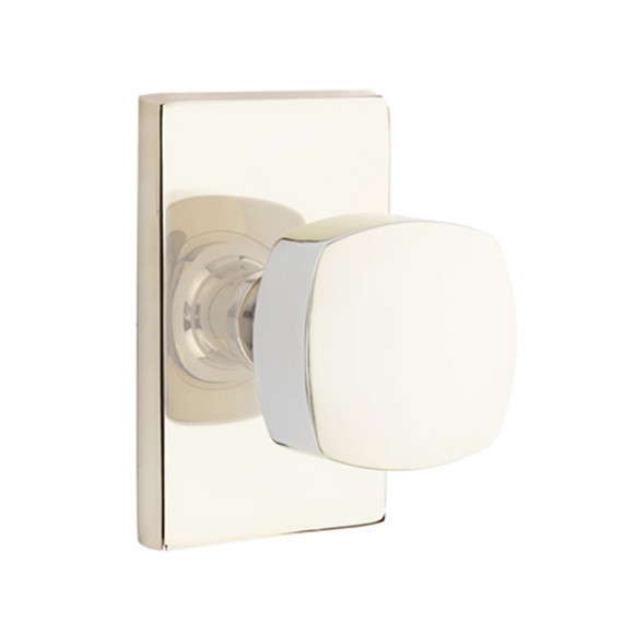Emtek 5052-FRK-US14 Freestone Door Knob Dummy Set With Modern Rectangular Rosette Polished Nickel