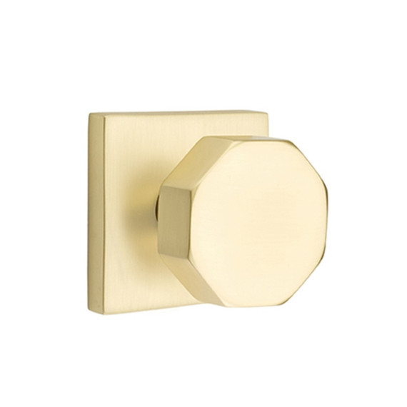 Emtek 5050-OCT-US4 Octagon Door Knob Dummy Set With Square Rosette Satin Brass