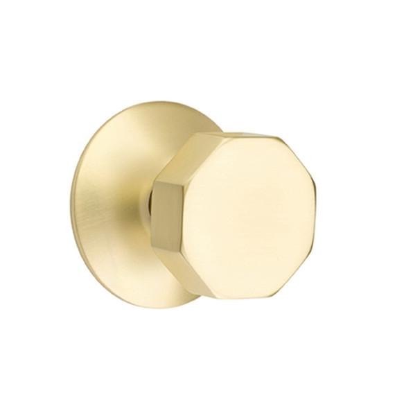 Emtek 5057-OCT-US4 Octagon Door Knob Dummy Set With Modern Rosette Satin Brass