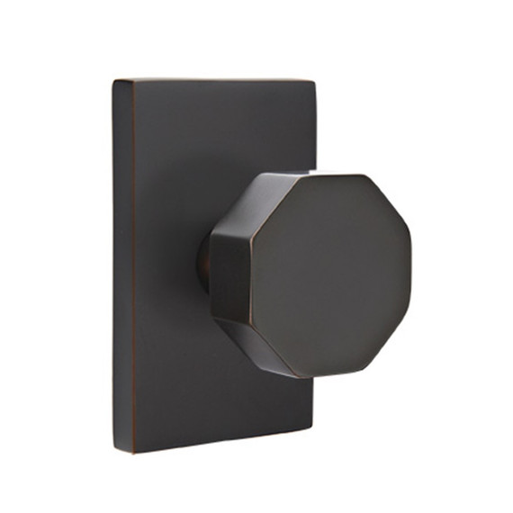 Emtek 5212-OCT-US10B Octagon Door Knob Privacy Set With Modern Rectangular Rosette Oil Rubbed Bronze