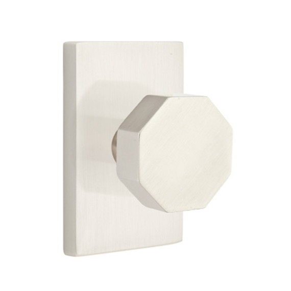 Emtek 5212-OCT-US15 Octagon Door Knob Privacy Set With Modern Rectangular Rosette Satin Nickel