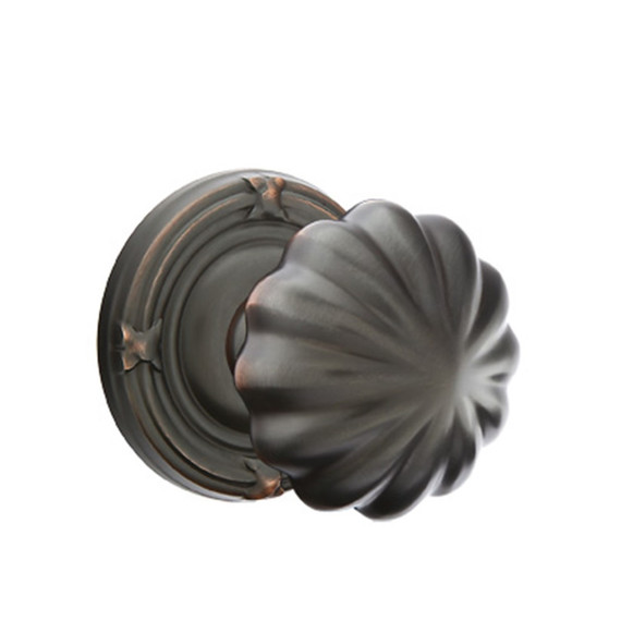 Emtek 8057-MN-US10B Melon Door Knob Dummy Set With Ribbon & Reed Rosette Oil Rubbed Bronze