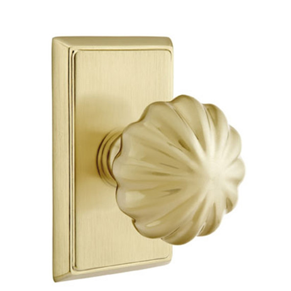 Emtek 8521-MN-US4 Melon Door Knob Dummy Set With Rectangular Rosette Satin Brass