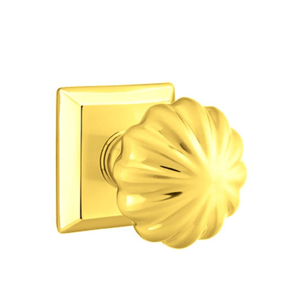 Emtek 8531-MN-US3 Melon Door Knob Dummy Set With Quincy Rosette Polished Brass