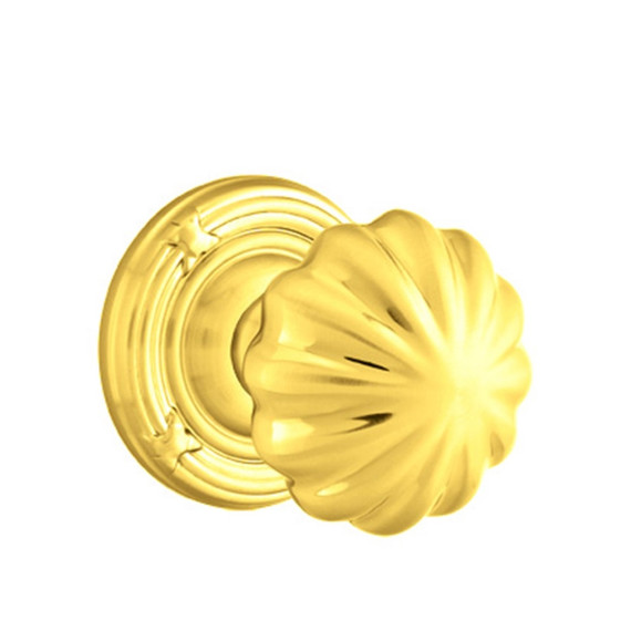 Emtek 8107-MN-US3 Melon Door Knob Passage Set With Ribbon & Reed Rosette Polished Brass