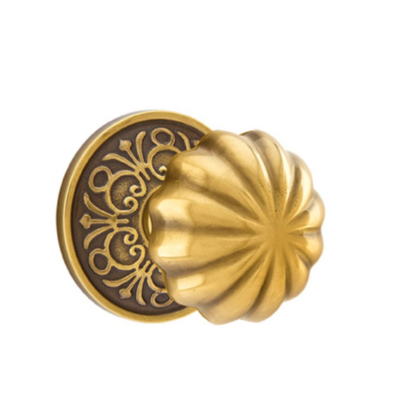 Emtek 8206-MN-US7 Melon Door Knob Privacy Set With Lancaster Rosette French Antique