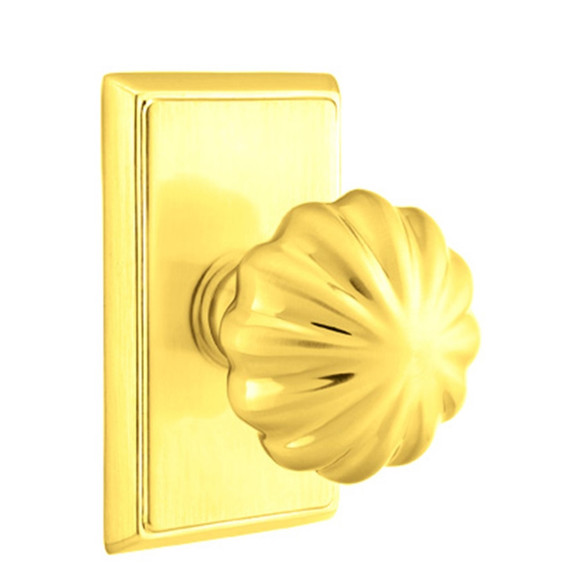 Emtek 8221-MN-US3 Melon Door Knob Privacy Set With Rectangular Rosette Polished Brass
