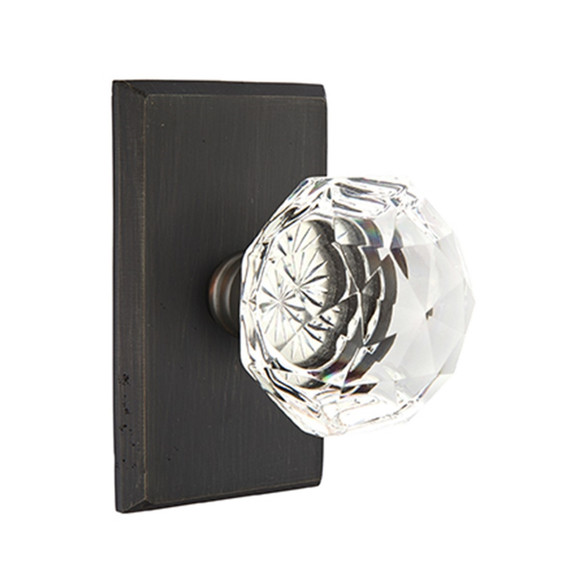 Emtek 7054-CK-MB Diamond Crystal Door Knob Dummy Set With Sandcast Bronze #3 Rosette Medium Bronze