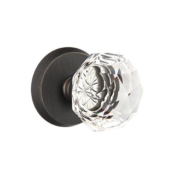 Emtek 7056-CK-MB Diamond Crystal Door Knob Dummy Set With Sandcast Bronze #2 Rosette Medium Bronze