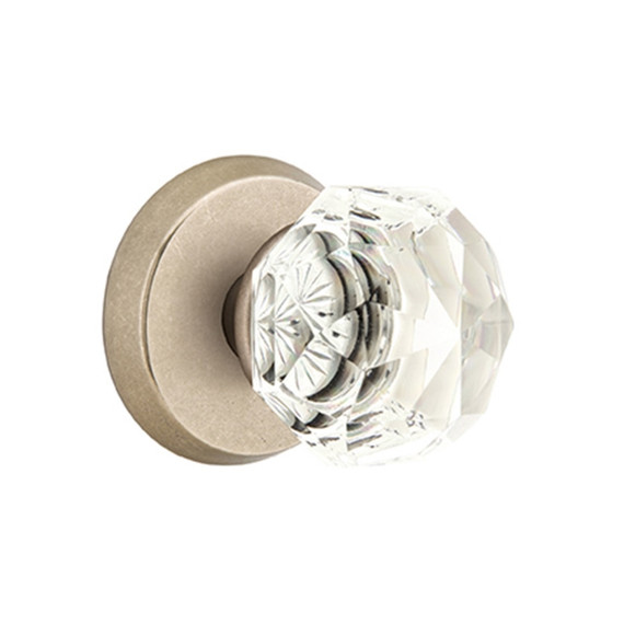 Emtek 7056-CK-TWB Diamond Crystal Door Knob Dummy Set With Sandcast Bronze #2 Rosette Tumbled White Bronze