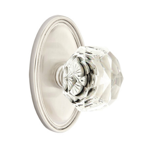 Emtek 8520-CK-US15 Diamond Crystal Door Knob Dummy Set With Oval Rosette Satin Nickel