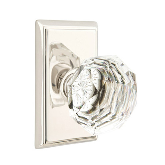 Emtek 8521-CK-US14 Diamond Crystal Door Knob Dummy Set With Rectangular Rosette Polished Nickel