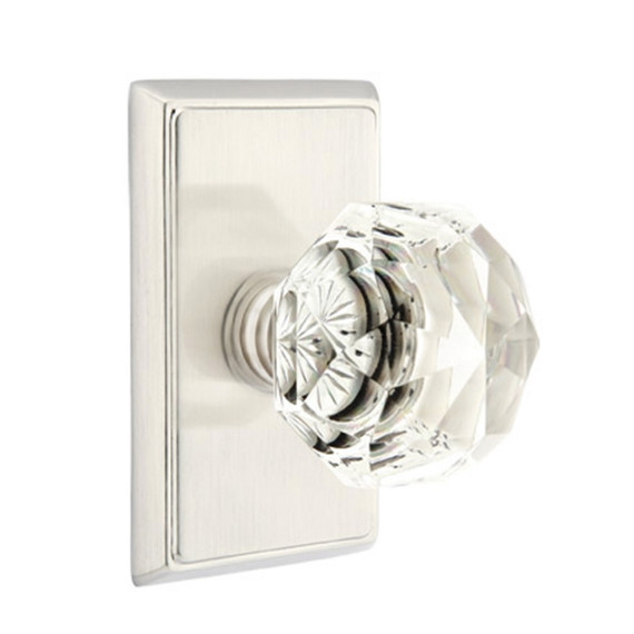 Emtek 8521-CK-US15 Diamond Crystal Door Knob Dummy Set With Rectangular Rosette Satin Nickel