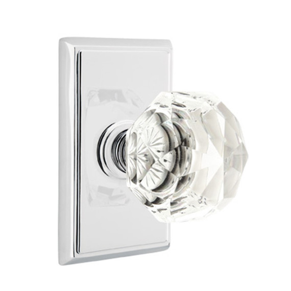 Emtek 8521-CK-US26 Diamond Crystal Door Knob Dummy Set With Rectangular Rosette Polished Chrome