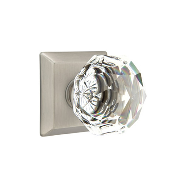 Emtek 8531-CK-US15A Diamond Crystal Door Knob Dummy Set With Quincy Rosette Pewter