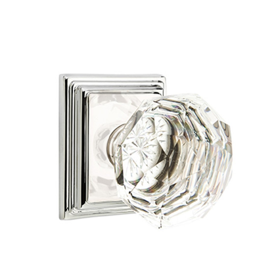 Emtek 8561-CK-US14 Diamond Crystal Door Knob Dummy Set With Wilshire Rosette Polished Nickel