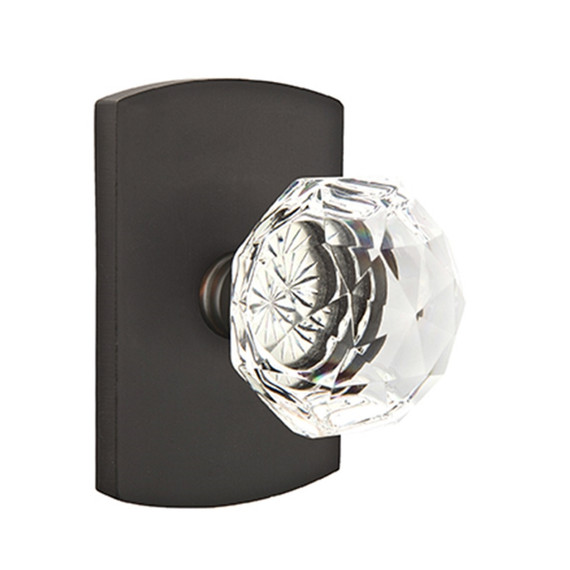Emtek 7100-CK-FB Diamond Crystal Door Knob Passage Set With Sandcast Bronze #4 Rosette Flat Black