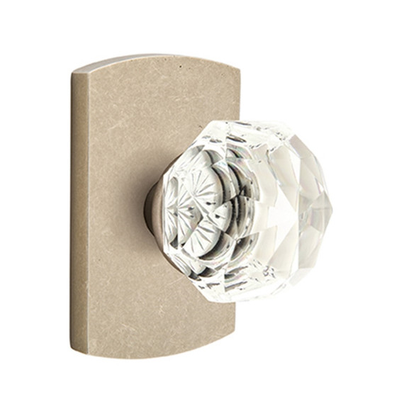 Emtek 7200-CK-TWB Diamond Crystal Door Knob Privacy Set With Sandcast Bronze #4 Rosette Tumbled White Bronze