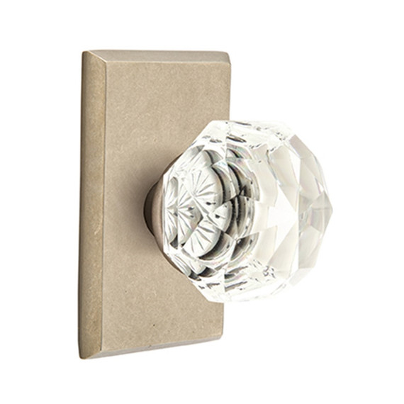 Emtek 7204-CK-TWB Diamond Crystal Door Knob Privacy Set With Sandcast Bronze #3 Rosette Tumbled White Bronze