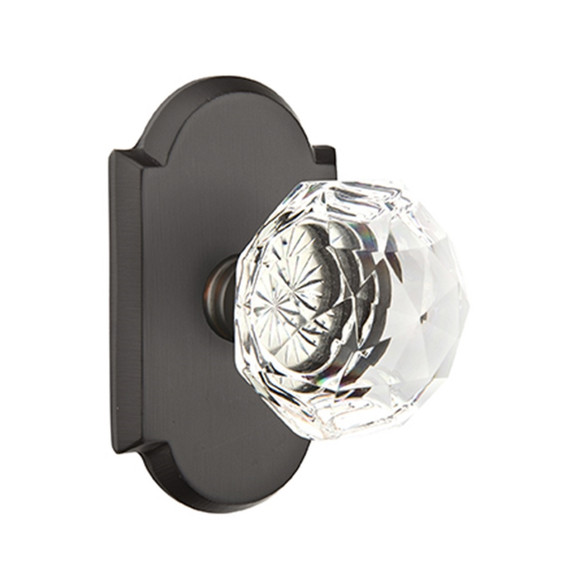 Emtek 7208-CK-FB Diamond Crystal Door Knob Privacy Set With Sandcast Bronze #1 Rosette Flat Black