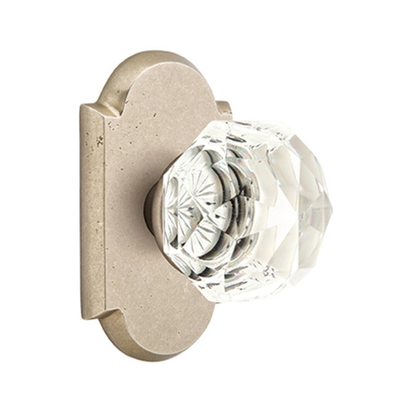 Emtek 7208-CK-TWB Diamond Crystal Door Knob Privacy Set With Sandcast Bronze #1 Rosette Tumbled White Bronze