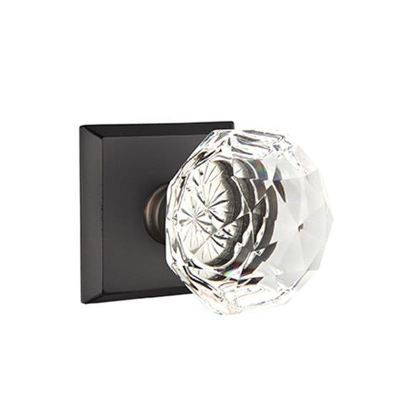 Emtek 7211-CK-FB Diamond Crystal Door Knob Privacy Set With Sandcast Bronze #6 Rosette Flat Black