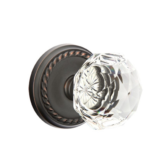 Emtek 8101-CK-US10B Diamond Crystal Door Knob Passage Set With Rope Rosette Oil Rubbed Bronze